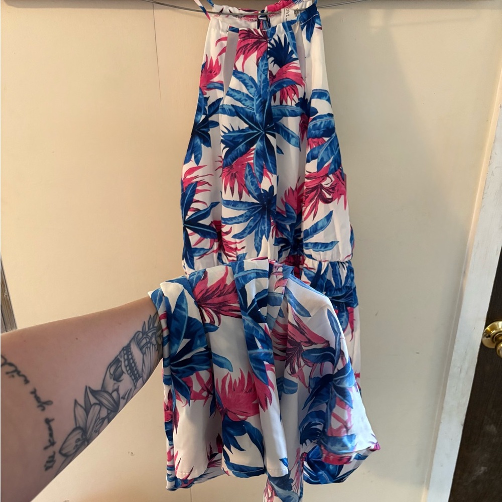 Pink Owl Tropical Blue and Pink Maxi Dress